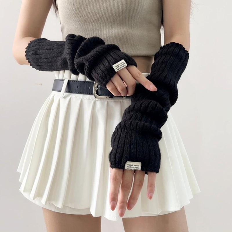 DUNKOING Cute Y2K Arm Warmers Kawaii Knitted Wrist Warmers Long Japanese Harajuku Goth Fingerless Sleeve for Women Girls - Image 5